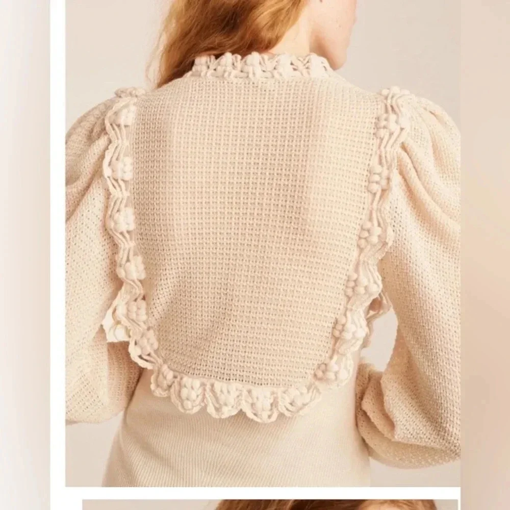 EUC Rebecca Taylor Crochet Stitch Wool Blend Sweater Long Sleeve Nude Pink Large - Picture 3 of 11